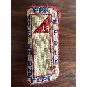 VTG Needlepoint Golf Eyeglass Case Handmade Wool Par Birdie Eagle Fore 19th Hole